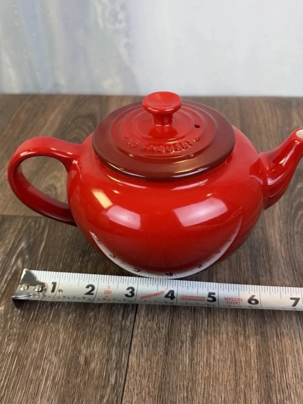 Le Creuset 2 cup Ombre Cerise Red Stoneware Teapot with Lid - NO Infuser Basket